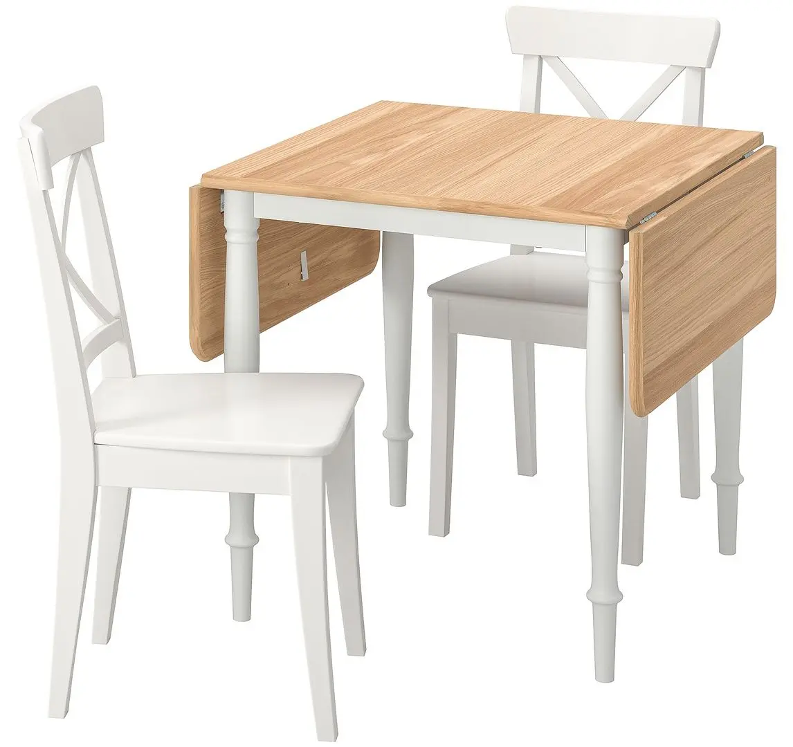 Set masa scaune Ikea Danderyd/Ingolf 74/134x80cm 1+2 (Furnir stejar/Alb) - 2