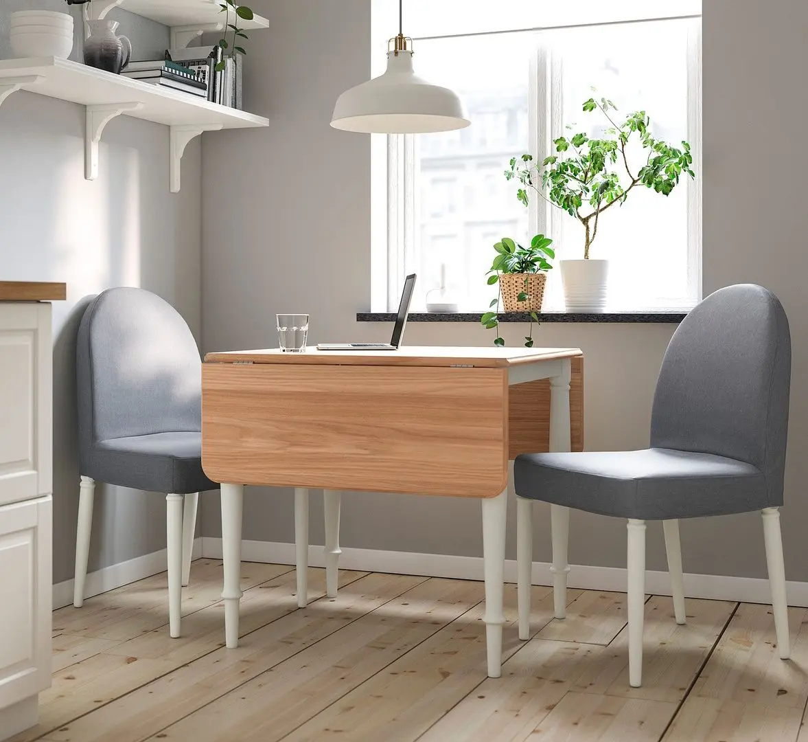 Обеденный набор Ikea Danderyd/Vissle 74/134x80см 1+2 (Шпон дуба/Белый/Серый)