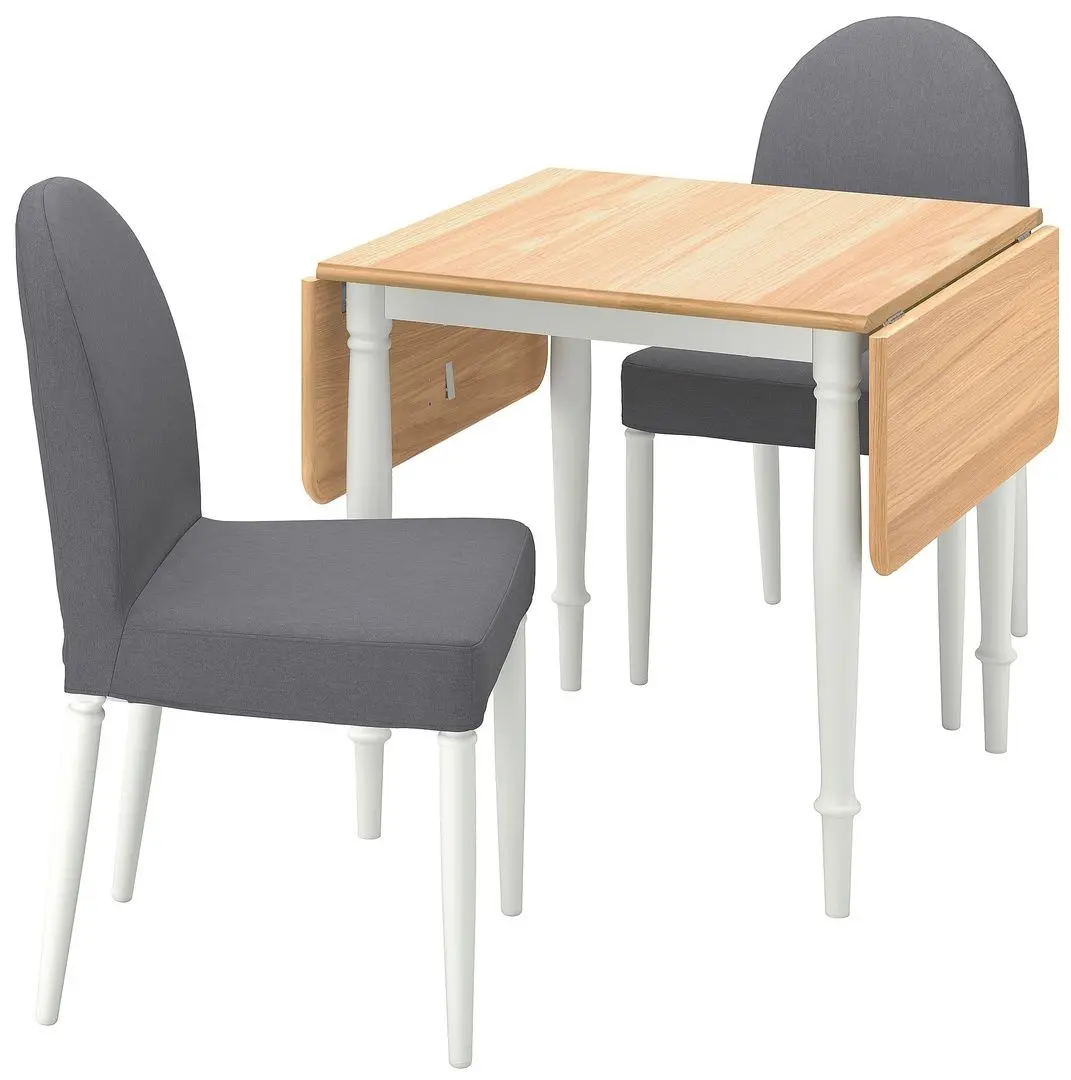 Обеденный набор Ikea Danderyd/Vissle 74/134x80см 1+2 (Шпон дуба/Белый/Серый)