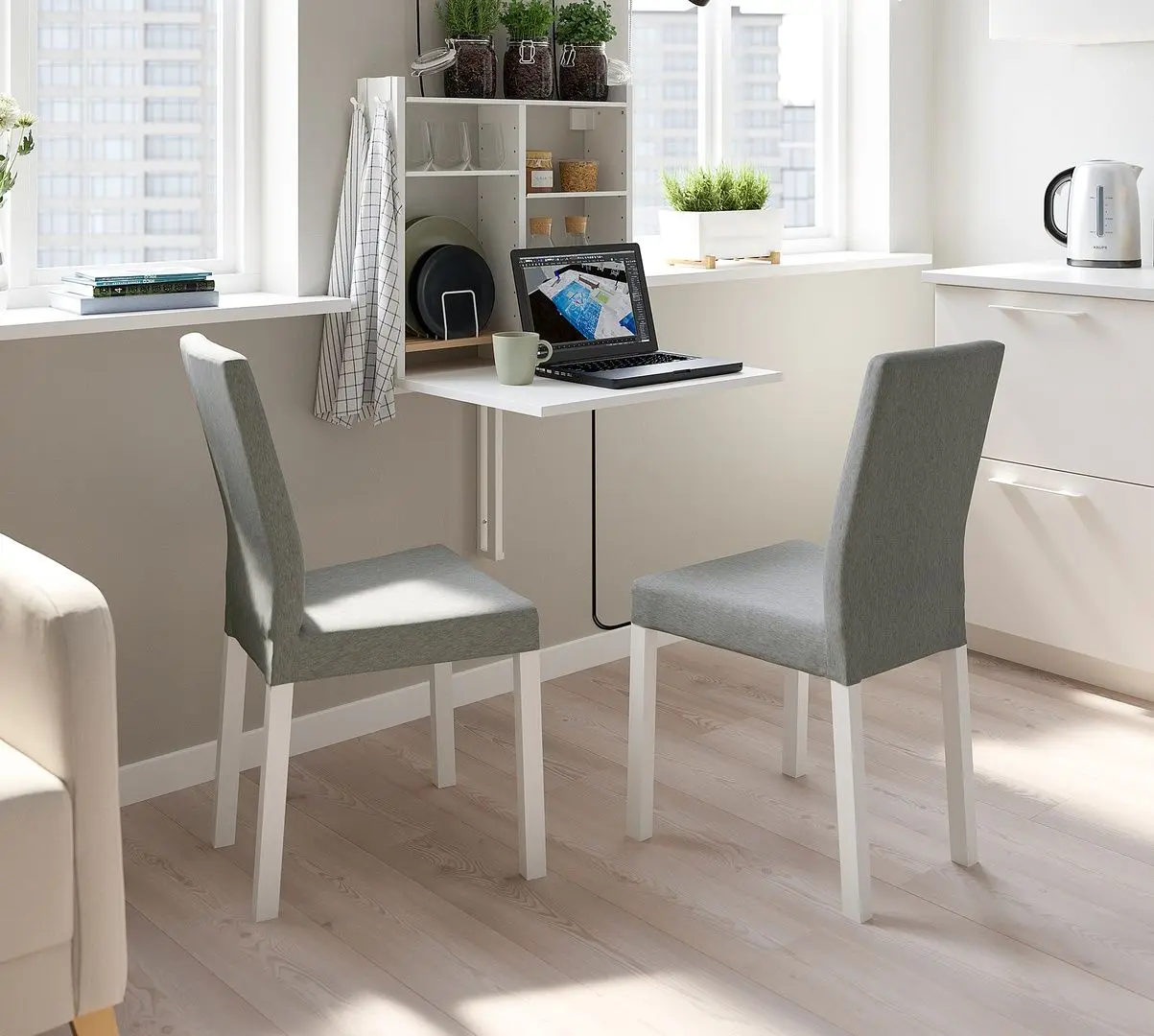 Обеденный набор Ikea Norberg/Kattil/Knisa 1+2 (Белый/Серый)