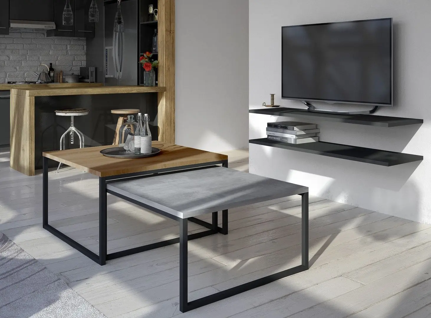 Set mese pentru reviste Eltap Nevio (Beton/Walnut Burgundy)