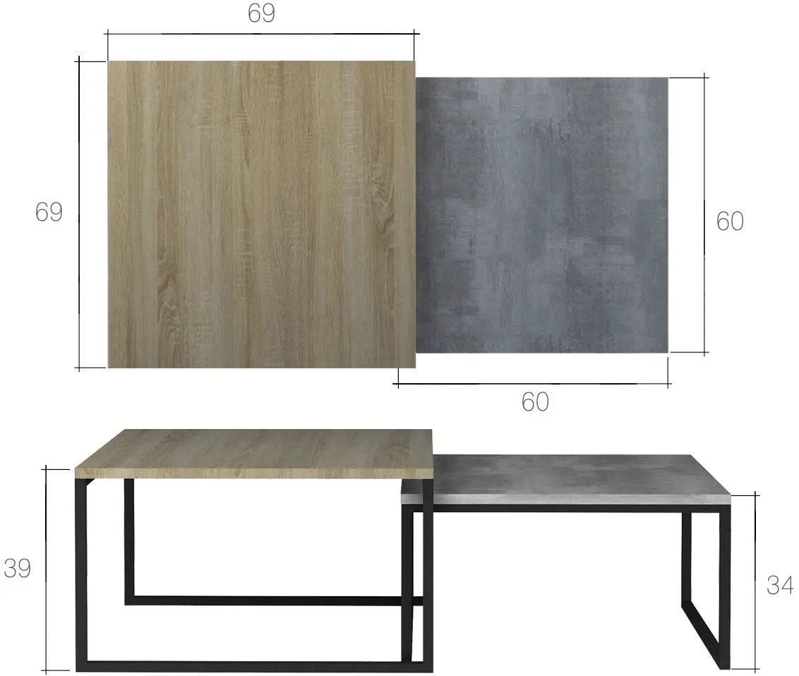 Set mese pentru reviste Eltap Nevio (Beton/Walnut Burgundy)