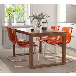 Set de sufragerie Ikea Morbylanga/Tobias 140x85cm 1+4 (Furnir stejar maro/Maro-rosu)