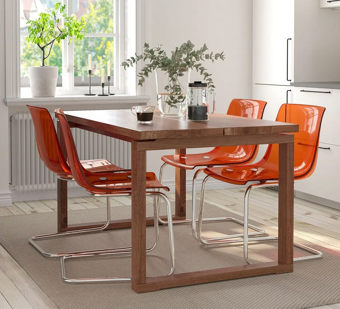 Обеденный набор Ikea Morbylanga/Tobias 140x85см 1+4 (Коричневый дубовый шпон/Красно-коричневый)