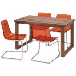 Обеденный набор Ikea Morbylanga/Tobias 140x85см 1+4 (Коричневый дубовый шпон/Красно-коричневый) Thumb