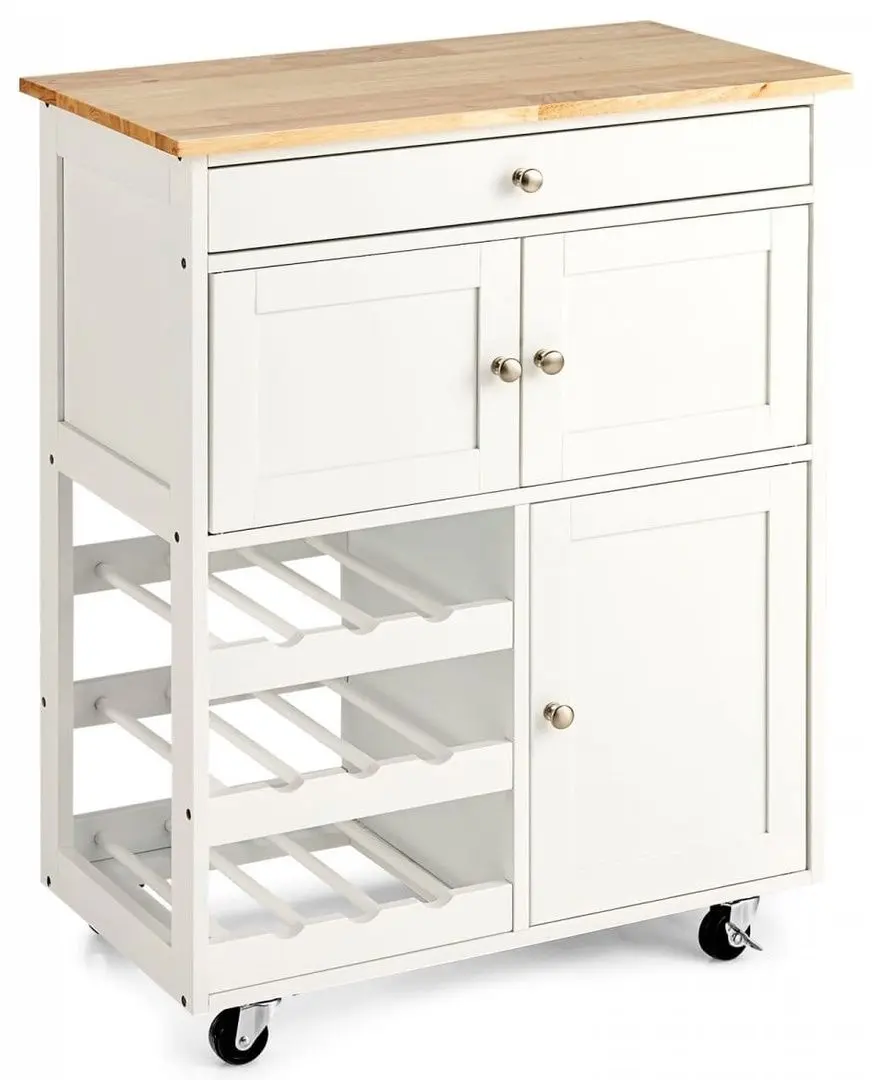 Шкафчик-тележка Costway HW67062WH (White/Natural)