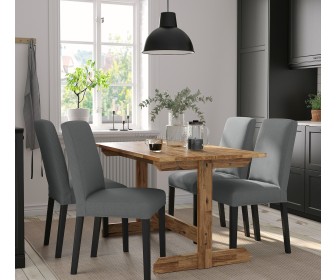 Set masa scaune Ikea Nackanas/Bergmund/Nykvarn 140cm 1+4 (Acacia/Negru/Gri)