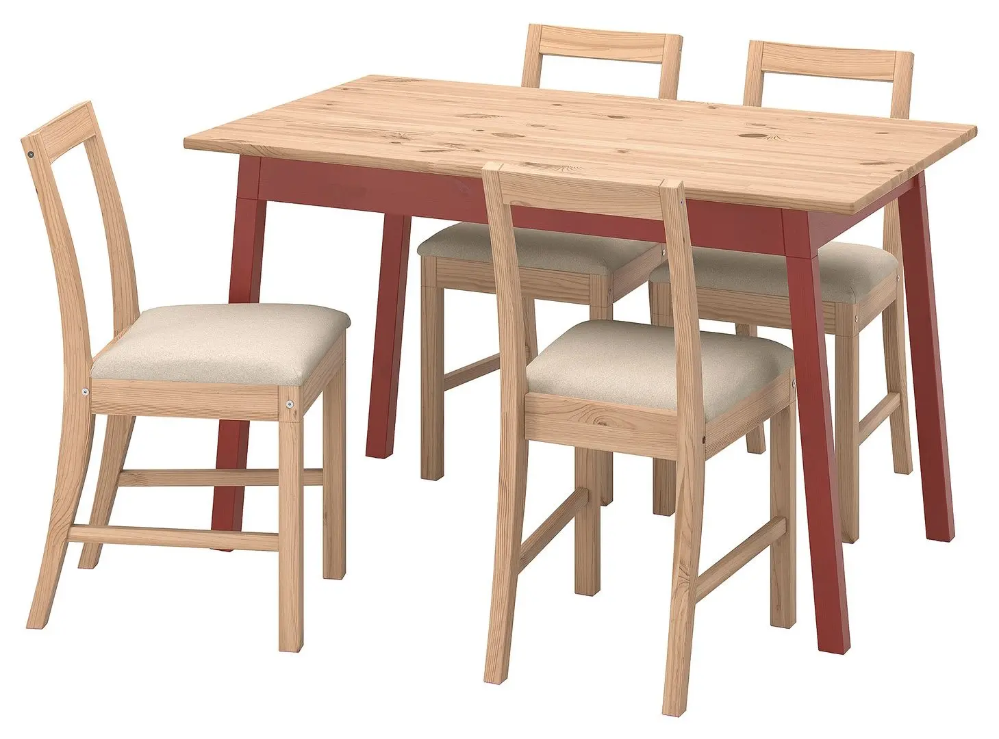 Set masa scaune Ikea Pinntorp/Katorp 125cm 1+4 (Maro deschis/Rosu)