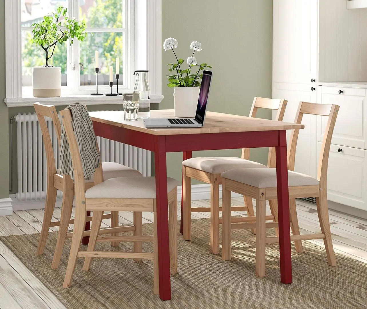 Set masa scaune Ikea Pinntorp/Katorp 125cm 1+4 (Maro deschis/Rosu)