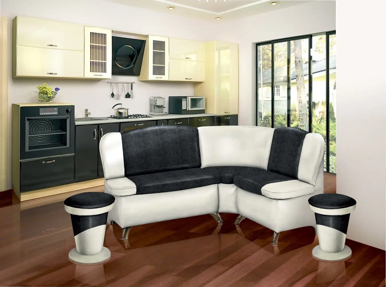 Кухонный уголок Modern Sofy 2300/2230 White/Black (угол Г)