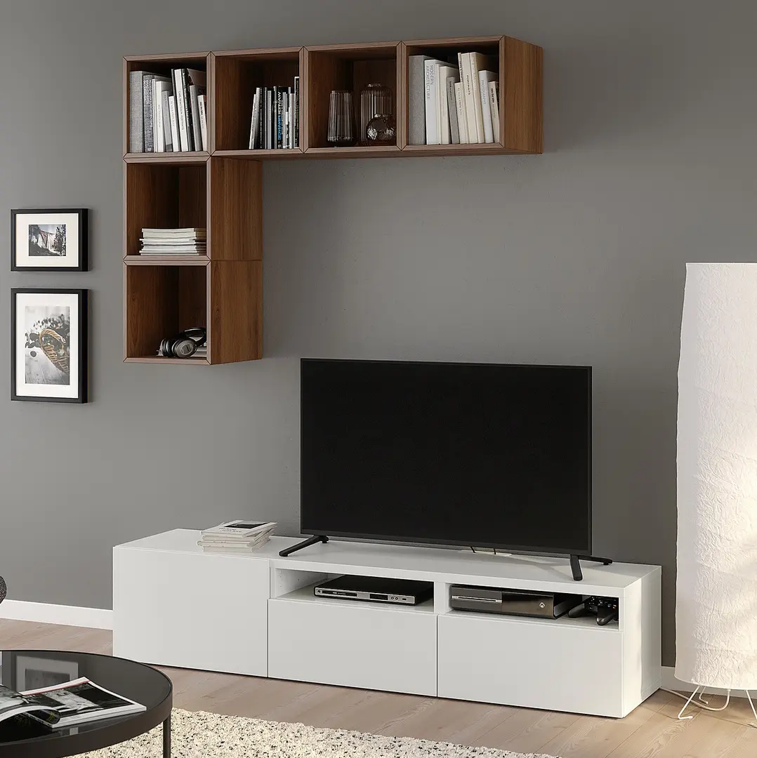 Living Ikea Besta/Eket 180x42x170 (Alb/Aspect Nuc)