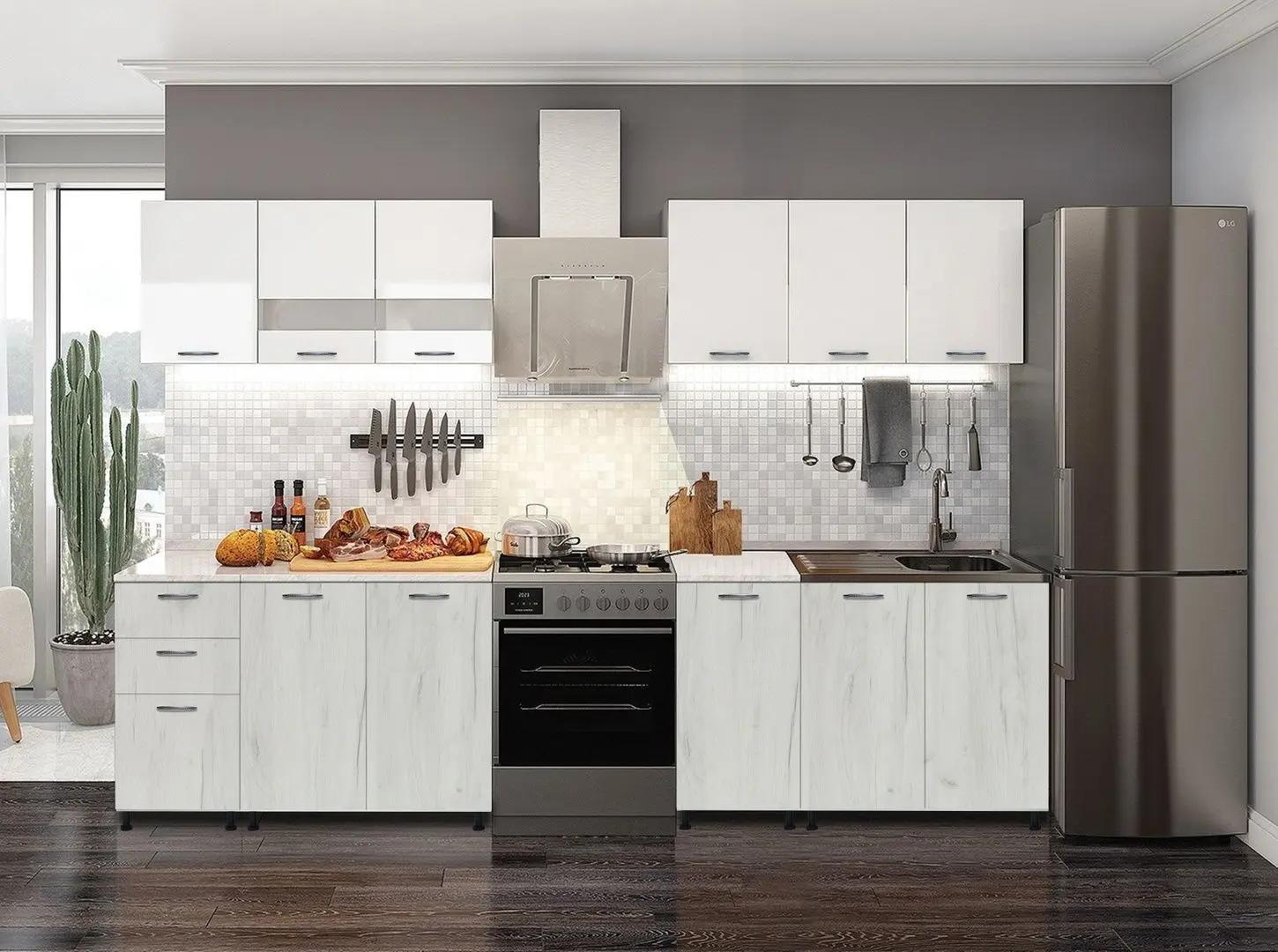 Bucatarie Marcel Prod Dusea 2.4m (White/Craft Oak White)