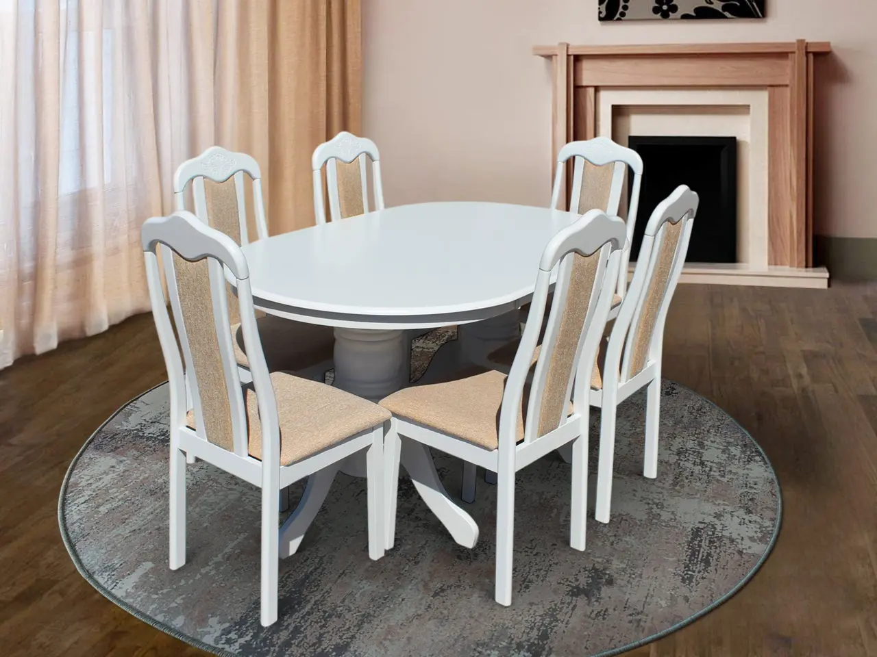 Обеденный набор Marcel Prod DINING7 1+6 (White/Beige)