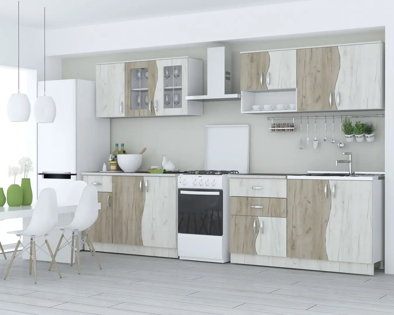 Bucatarie Marcel Prod Paula S 2.6m (Craft Oak White/Craft Oak Gray)