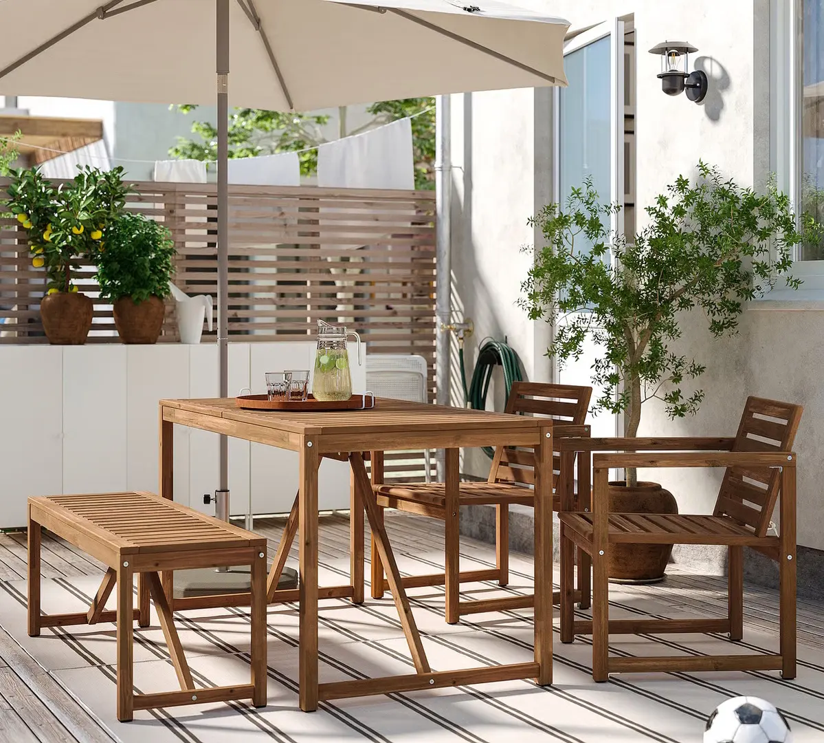 Комплект садовой мебели Ikea Nammaro 2 стула/скамейка 140см (Светло-коричневый)