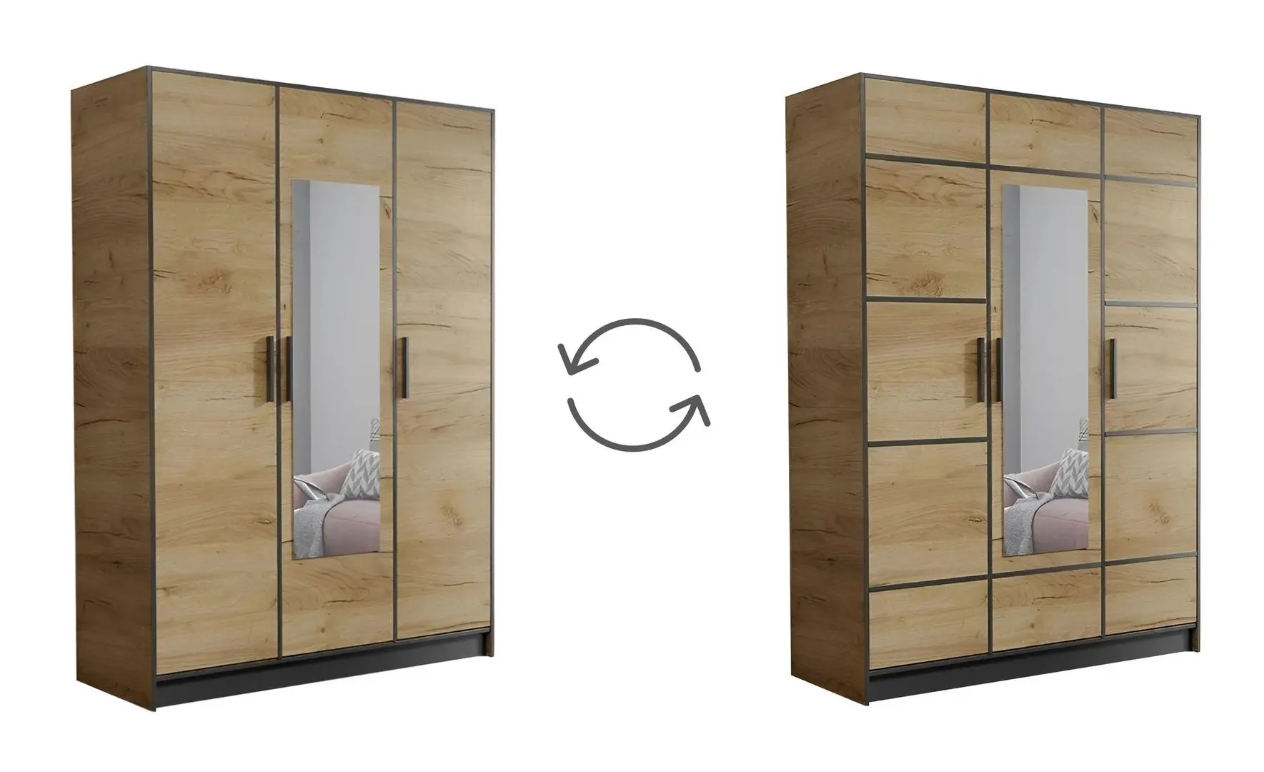 Dulap Prime Furniture Roj 3D 157 with decorative stripes (Craft Golden Oak/Black)