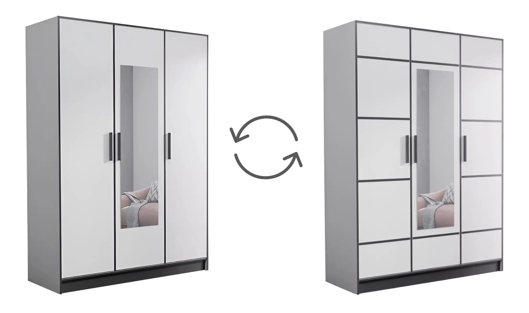 Шкаф Prime Furniture Roj 3D 157 with decorative stripes (White/Black)