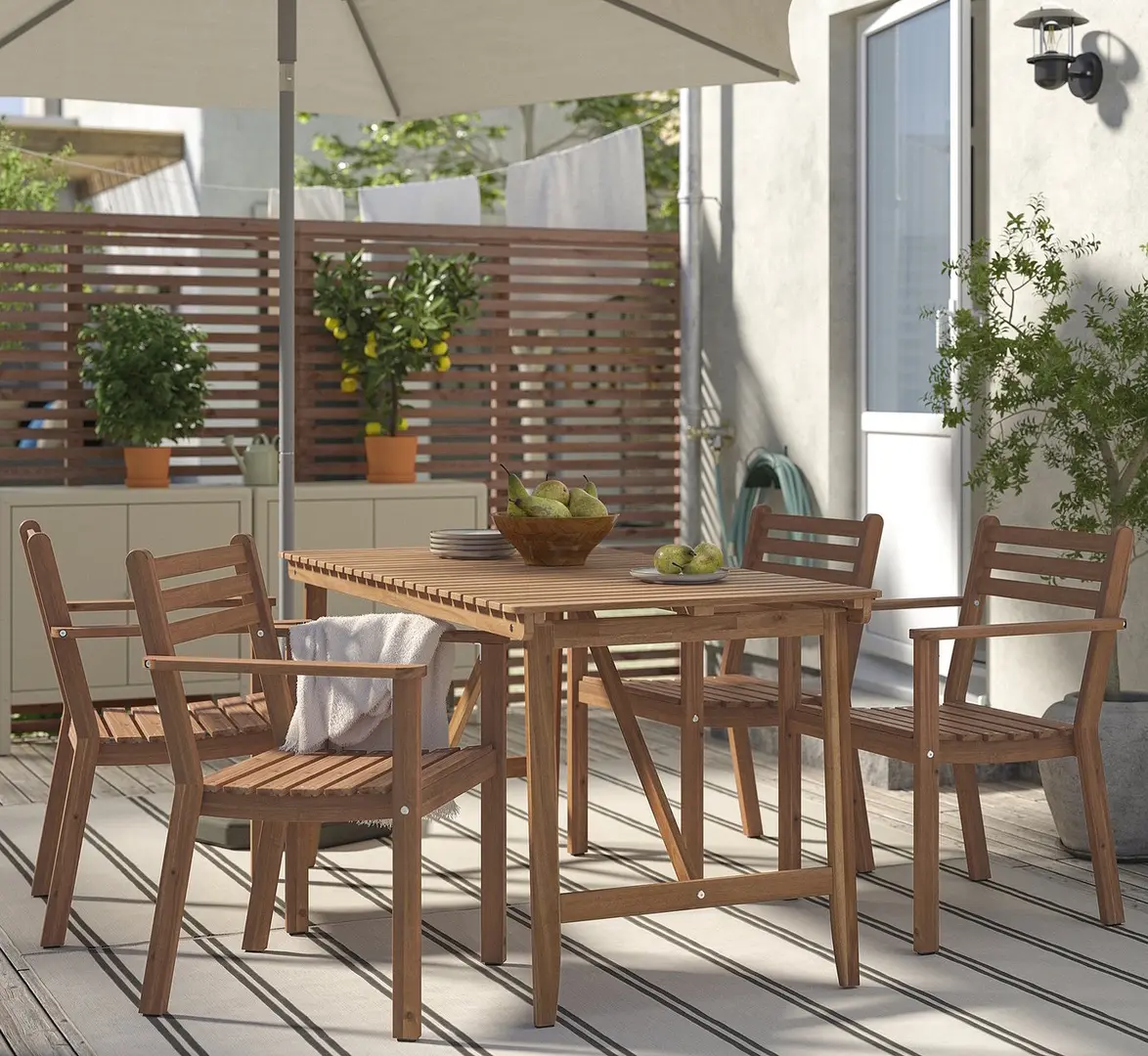 Комплект садовой мебели Ikea Askholmen 1+4 143x75 (Темно-Коричневый)