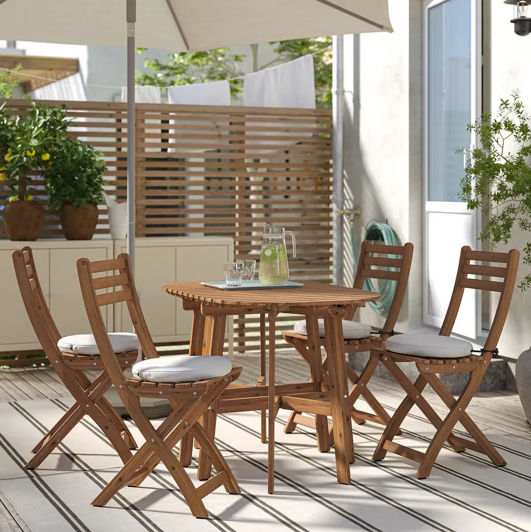 Комплект складной садовой мебели Ikea Askholmen/Froson/Duvholmen 1+4 (Коричневый/Бежевый)