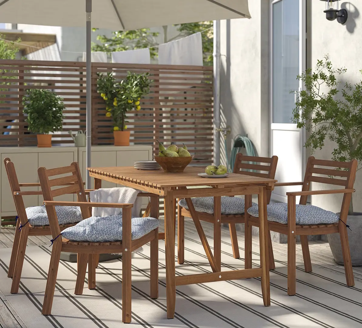 Комплект садовой мебели Ikea Askholmen/Klosan 1+4 143x75 (Коричневый/Синий)