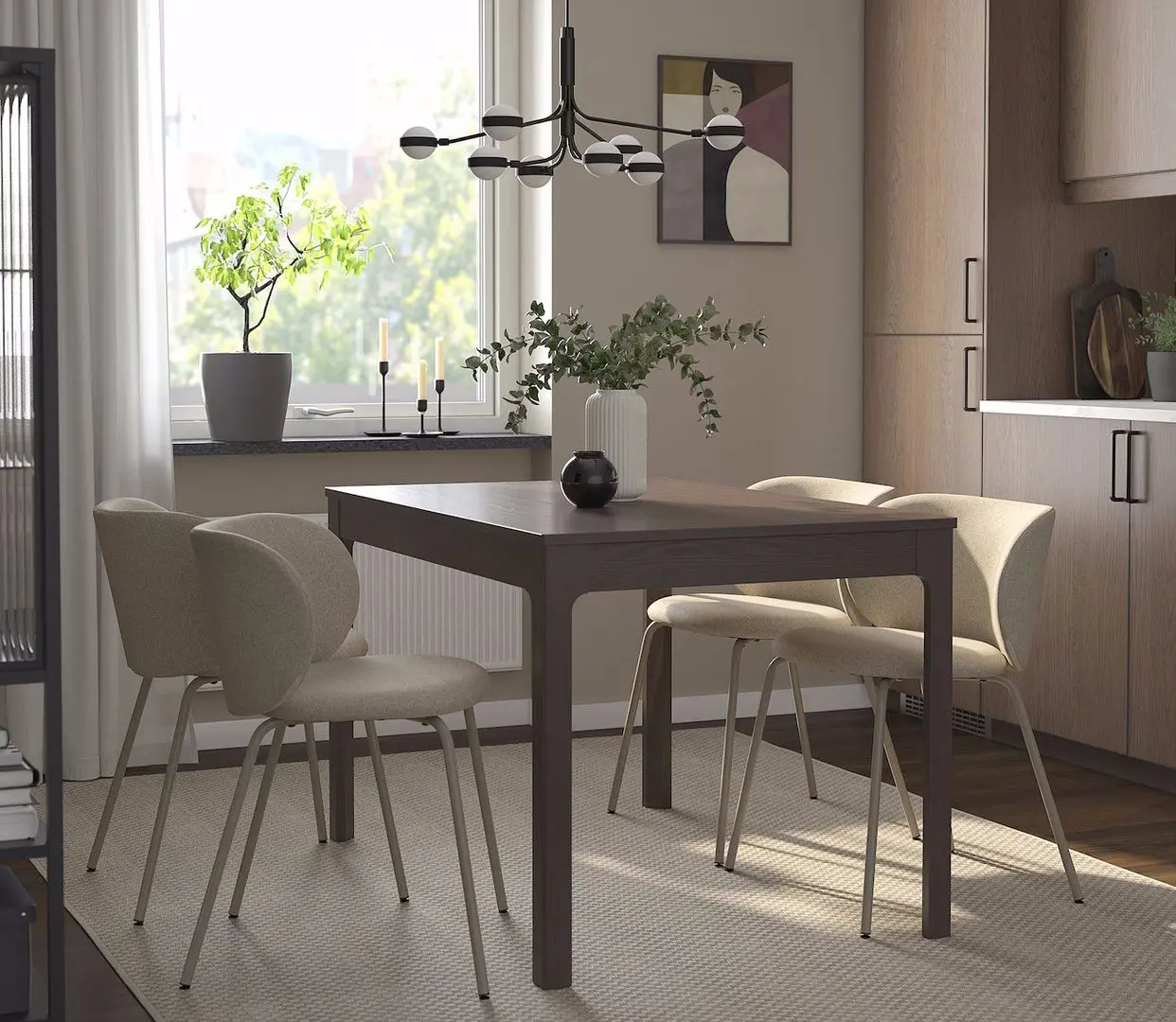 Обеденный набор Ikea Ekedalen/Krylbo/Tonerud 120/180см 1+4 (Темно-коричневый/Темно-бежевый)