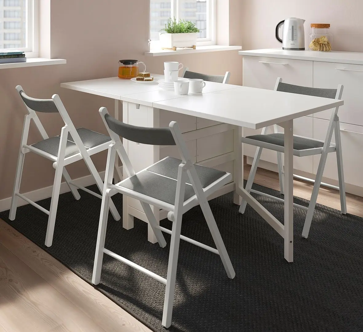 Set masa scaune Ikea Norden/Frosvi/Knisa 26/89/152cm 1+4 (Alb/Gri)