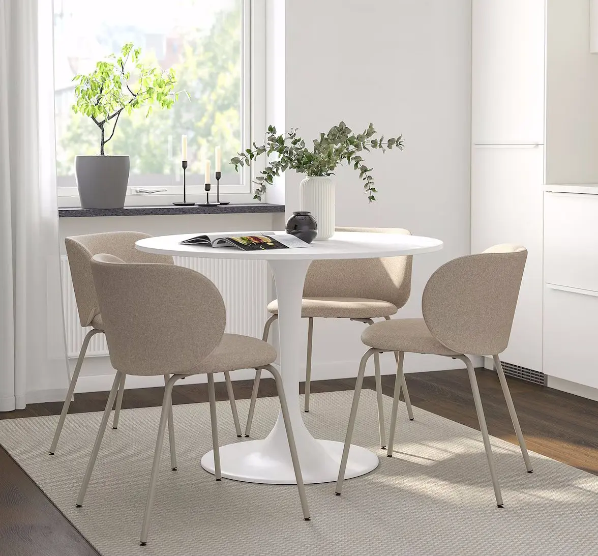 Set masa scaune Ikea Docksta/Krylbo/Tonerud 103cm 1+4 (Alb/Bej inchis)