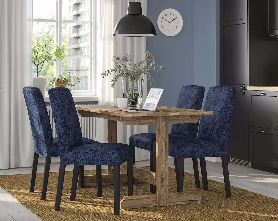 Set masa scaune Ikea Nackanas/Bergmund/Kvillsfors 140cm 1+4 (Acacia/Albastru/Negru)