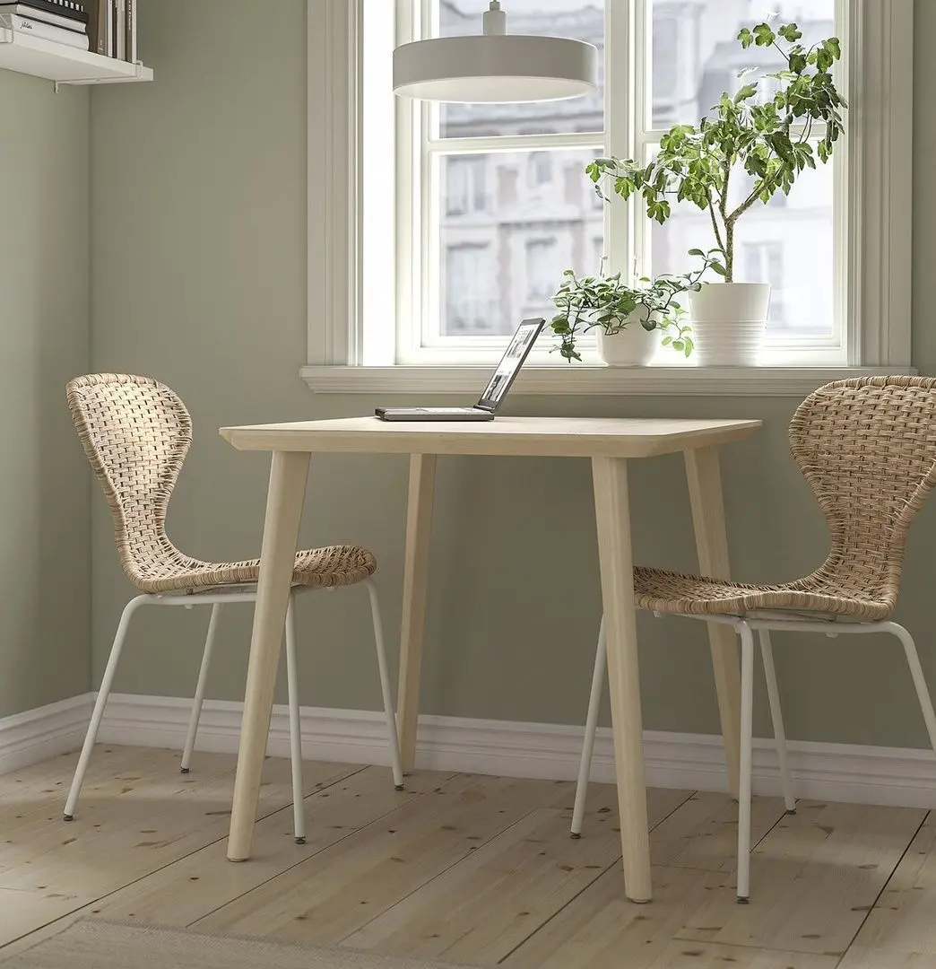 Set masa scaune Ikea Lisabo/Alvsta 88x78cm 1+2 (Furnir frasin/Ratan/Alb)