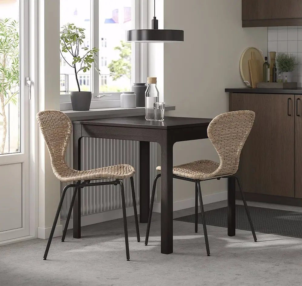 Set masa scaune Ikea Ekedalen/Alvsta 80/120cm 1+2 (Maro inchis/Ratan/Negru)