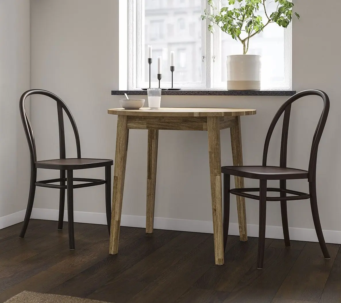 Set masa scaune Ikea Nackanas/Skogsbo 80cm 1+2 (Acacia/Maro inchis)