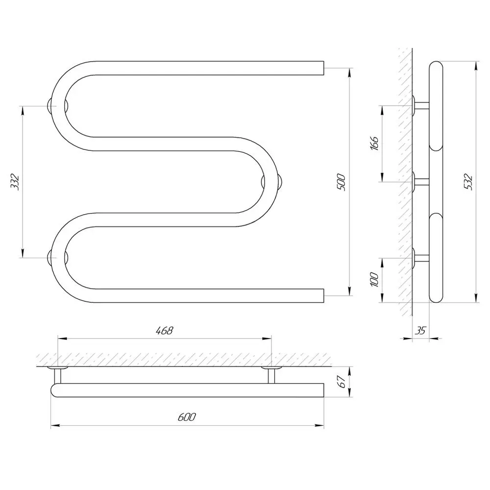Полотенцесушитель Laris Zmeevik 32 PC3 600x500 (Chrome)