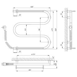 Полотенцесушитель электрический Laris Zebra Zmeevik 25 CK3 2 Shelves 500x500 Left (White) Thumb