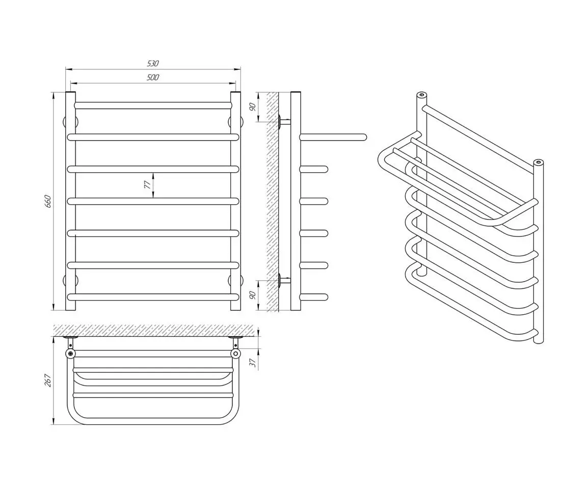 Полотенцесушитель Laris Standart P7 Shelf 500х660 (Chrome)