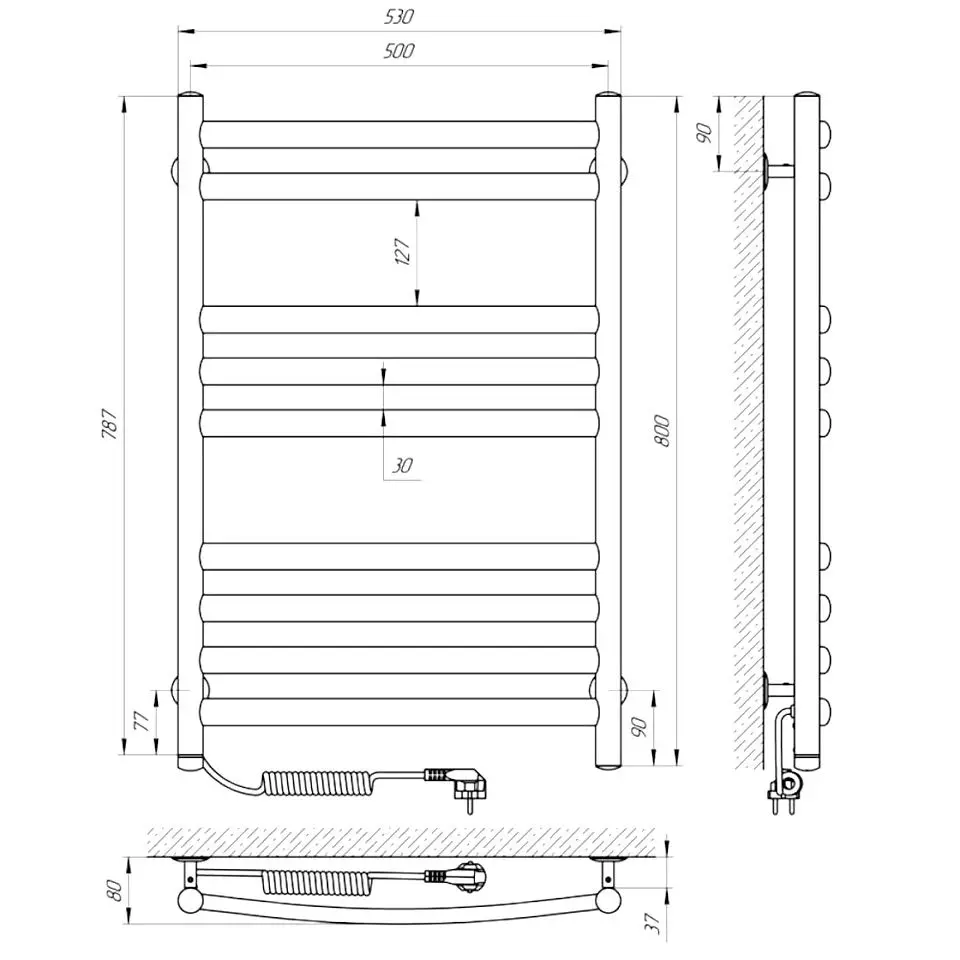 Полотенцесушитель электрический Laris Klassik Premium P9 500х800 Left (Chrome)