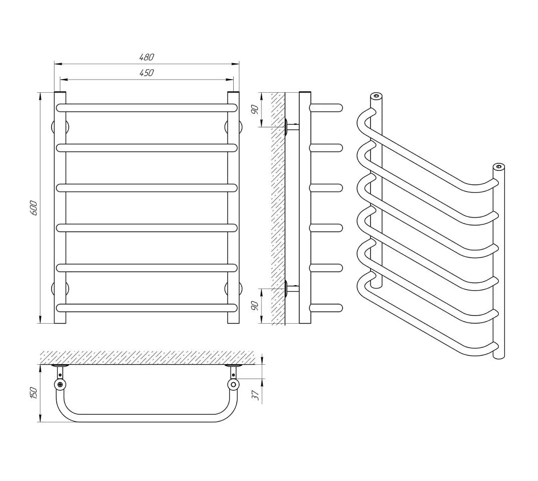 Полотенцесушитель Laris Standart P6 450х600 (Chrome)