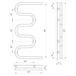Полотенцесушитель Laris Zmeevik 32 PC5 400x800 (Chrome) Thumb