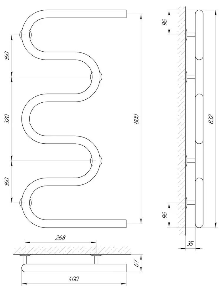 Полотенцесушитель Laris Zmeevik 32 PC5 400x800 (Chrome)