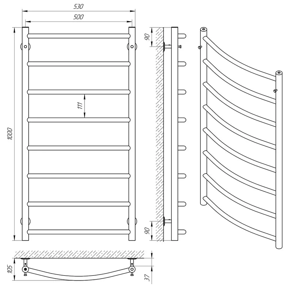 Uscator de prosoape Laris Flesh P8 500x1000 (Chrome)