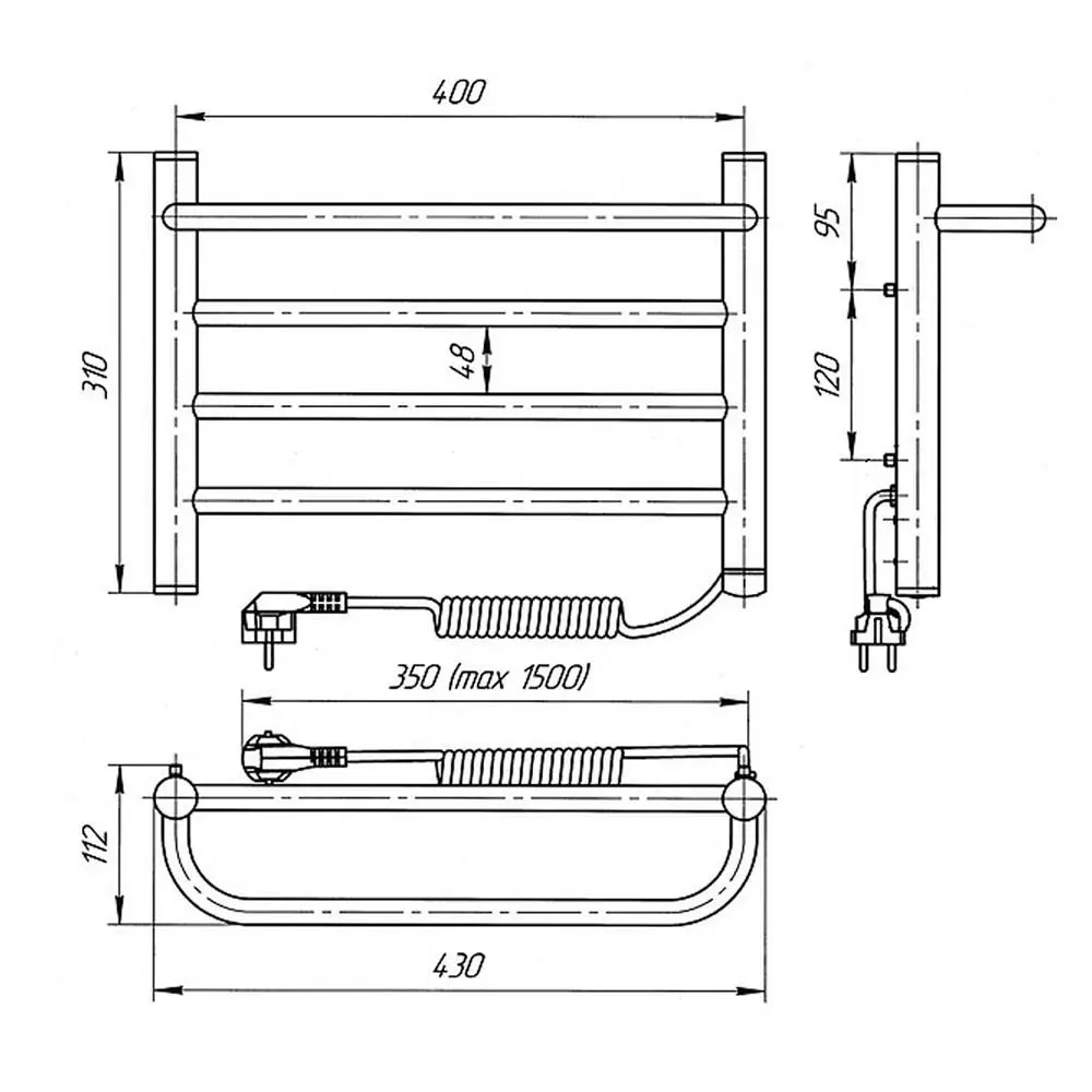 Полотенцесушитель электрический Laris Prime CK4 400x300 Right (White)