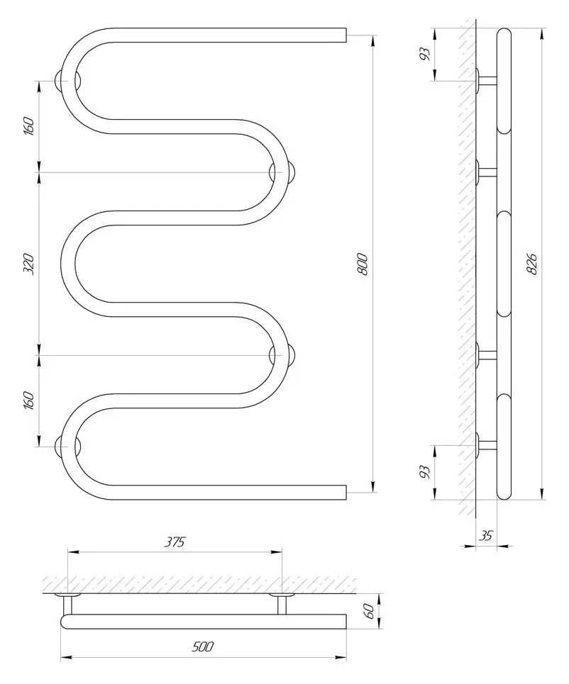 Полотенцесушитель Laris Zmeevik 25 PC5 500x800 (Chrome)