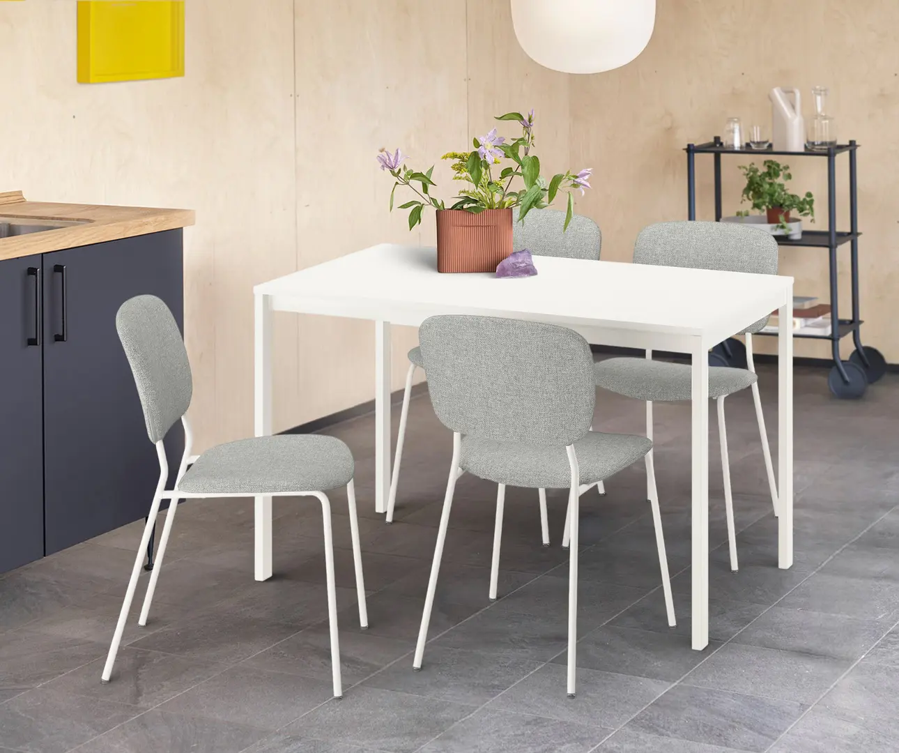 Set masa scaune Ikea Vihals/Tibbleby 84/120x74 1+4 (Alb/Bej-gri)