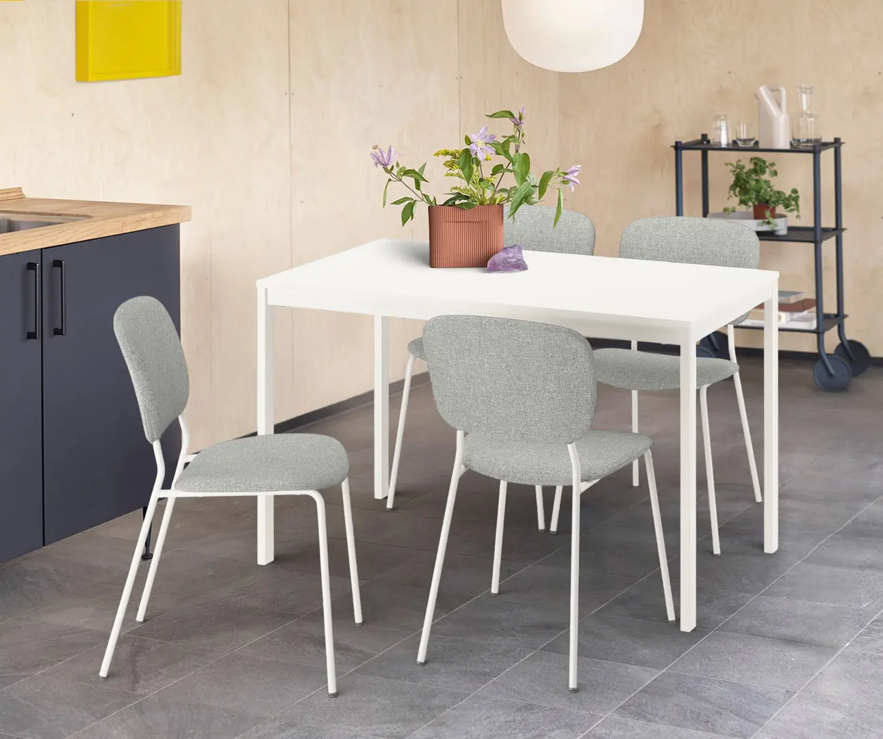 Обеденный набор Ikea Vihals/Tibbleby 120/180x74 1+4 (Белый/Серо-бежевый)