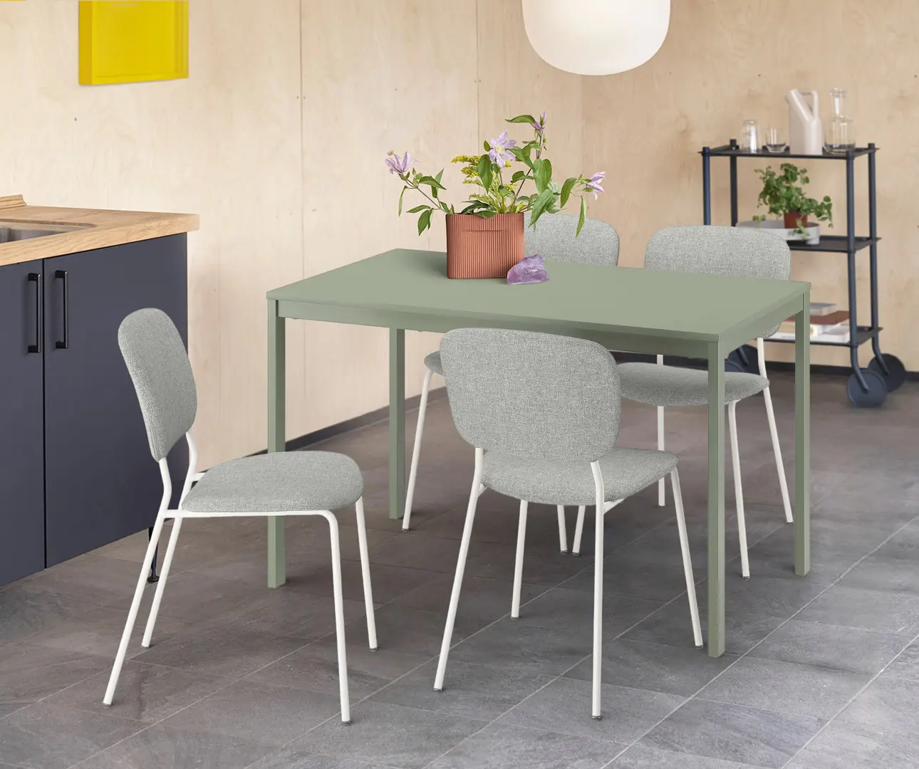 Обеденный набор Ikea Vihals/Tibbleby 120/180x74 1+4 (Зеленый/Серо-бежевый)