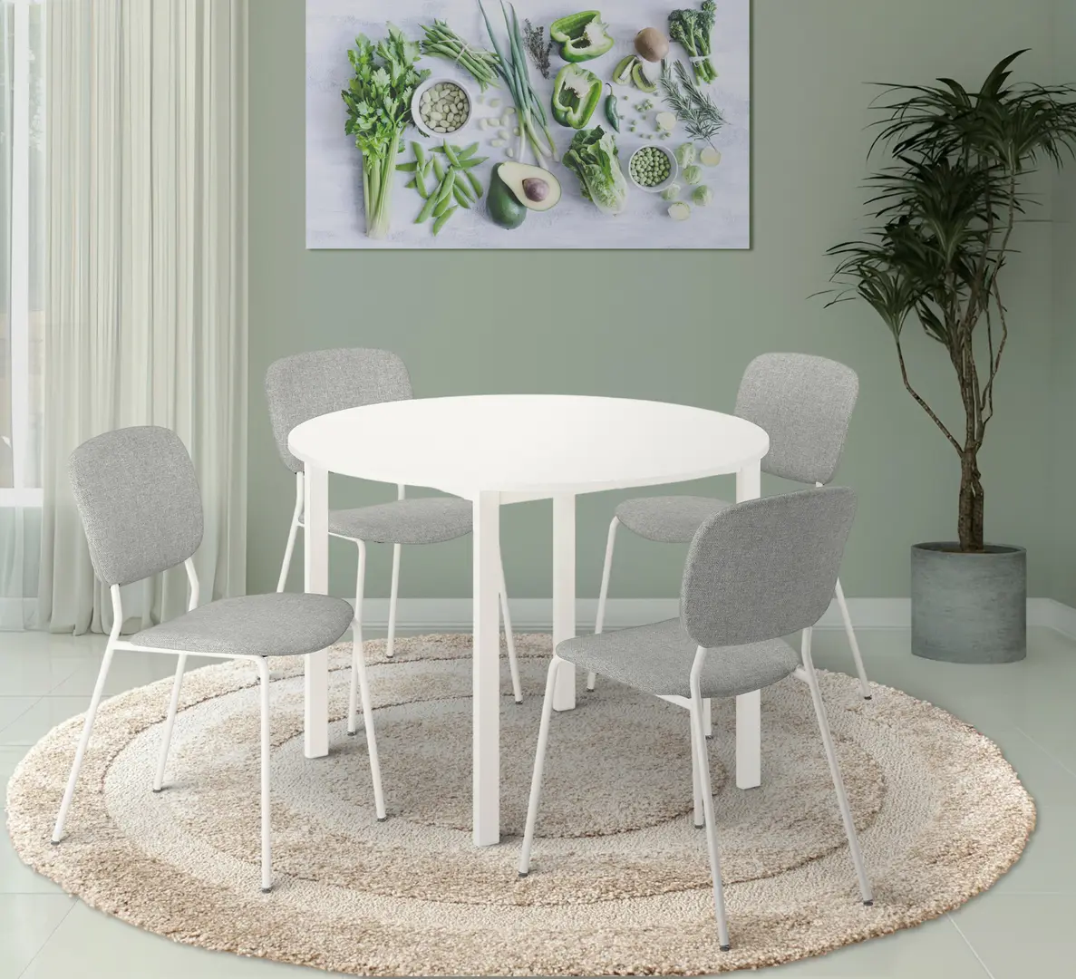 Set masa scaune Ikea Vihals/Tibbleby 107 1+4 (Alb/Bej-gri)