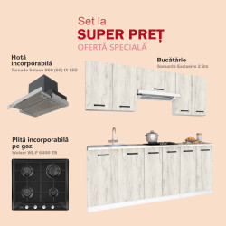 Set de bucatarie cu electrocasnice Samanta Exclusive 2 2m White/White Craft Oak + Wolser WL-F 6400 EN Black + Tornado Solano 860 (60) IX LED Inox