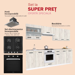 Set de bucatarie cu electrocasnice Samanta Exclusive 1 2.6m White/White Craft Oak + Wolser WL-AM 672 Black + WL-F 6400 EN Black + Tornado Solano 860 (60) IX LED Inox