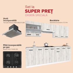 Set de bucatarie cu electrocasnice Samanta Exclusive 3 2.4m White/White Craft Oak + Wolser WL-F 6400 EN Black + Tornado Solano 860 (60) IX LED Inox