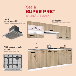 Set de bucatarie cu electrocasnice Samanta Exclusive 2 2.2m White/Artisan Oak + Wolser WL- F 6400 EN Inox + Tornado Solano 860 (60) IX LED Inox