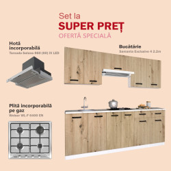 Set de bucatarie cu electrocasnice Samanta Exclusive 4 2.2m White/Artisan Oak + Wolser WL- F 6400 EN Inox + Tornado Solano 860 (60) IX LED Inox